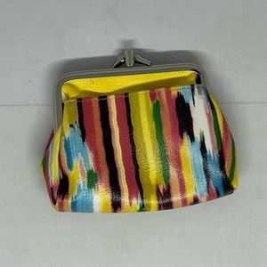 Buxton Yellow‎ w/Multicolor Lines Clasp Change Purse